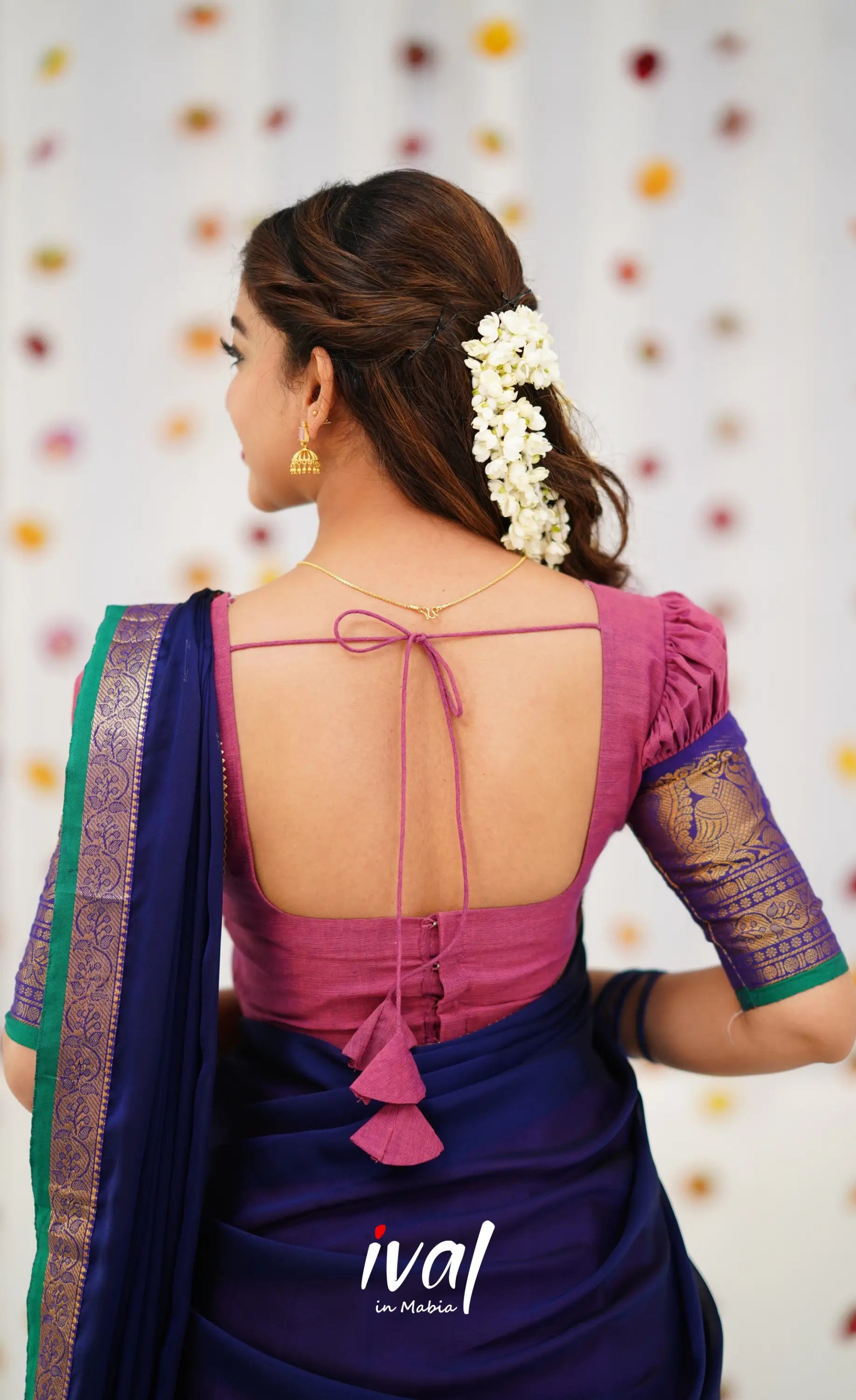 Padmaja Cotton Half Saree - Mauve Pink and Royal Blue Half Sarees