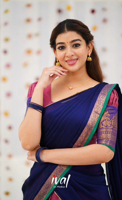 Padmaja Cotton Half Saree - Mauve Pink and Royal Blue Half Sarees