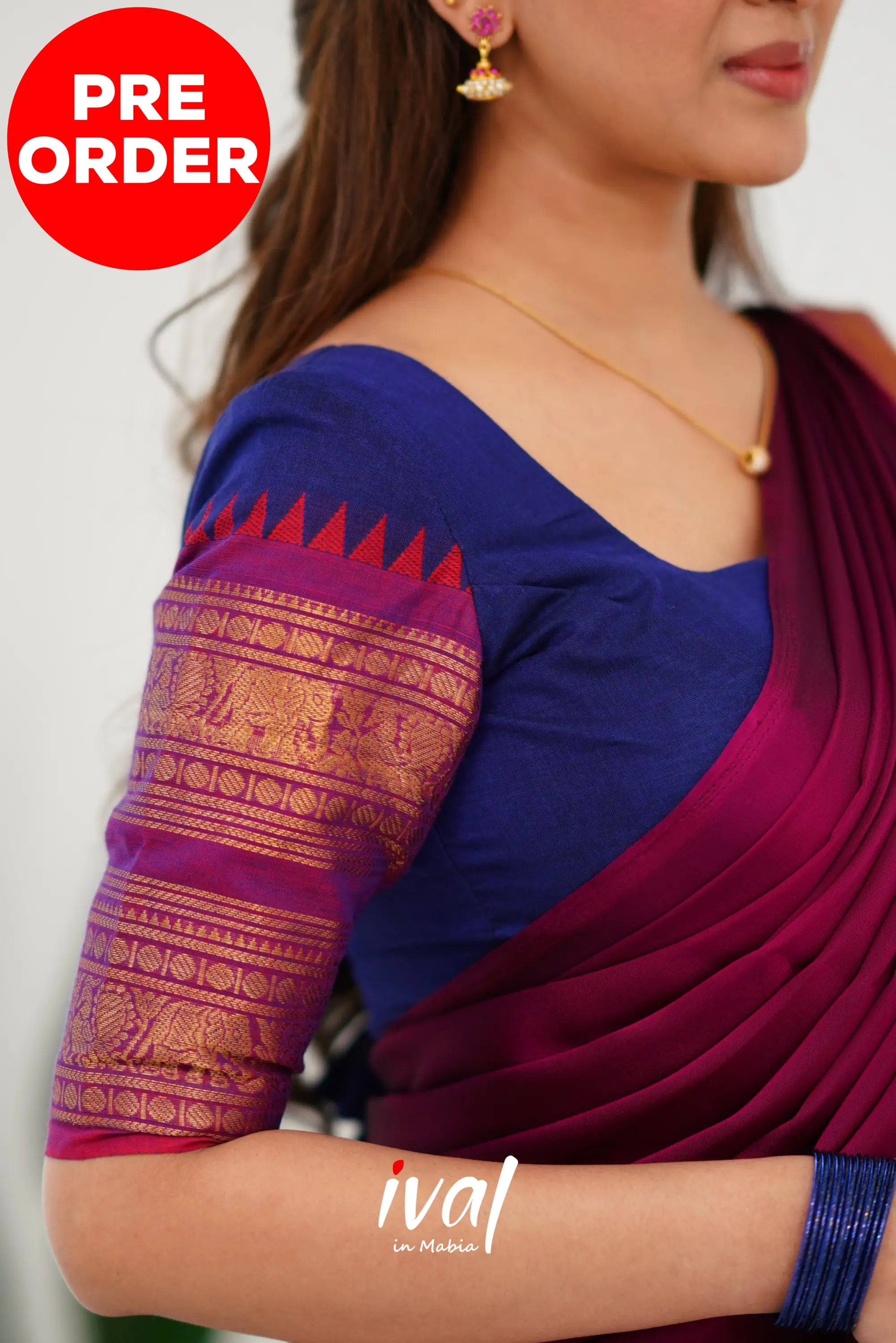 Padmaja Cotton Half Saree - Navy Blue And Magenta Sarees