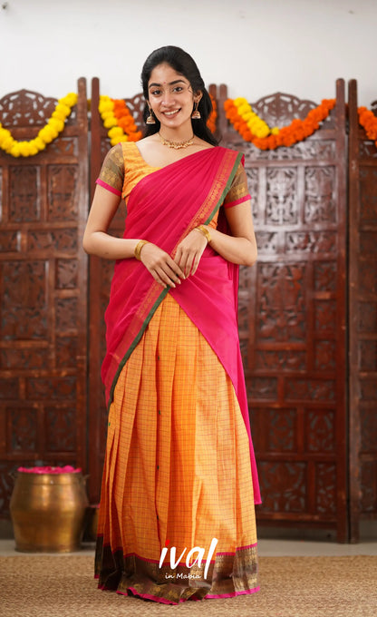 Padmaja Cotton Half Saree - Orange And Dark Pink Sarees