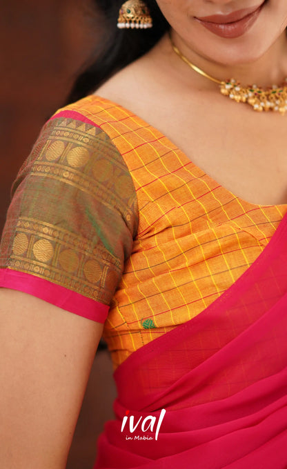 Padmaja Cotton Half Saree - Orange And Dark Pink Sarees