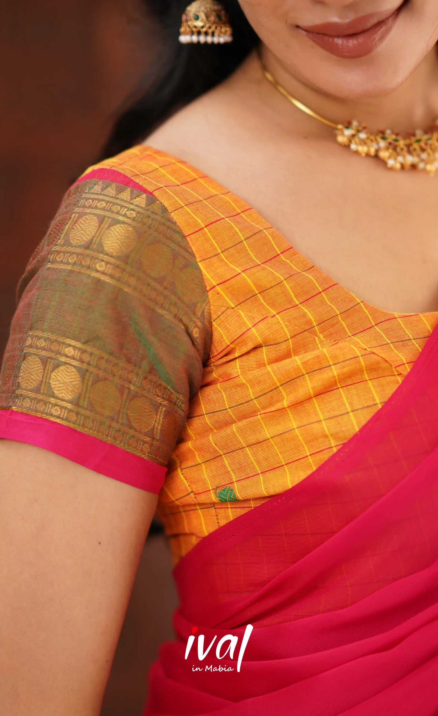 Padmaja Cotton Half Saree - Orange And Dark Pink Sarees