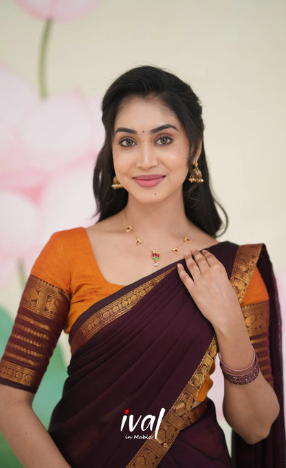 Padmaja Cotton Half Saree Orange and Deep wine Half Sarees