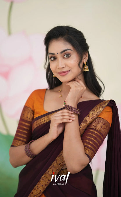 Padmaja Cotton Half Saree Orange and Deep wine Half Sarees