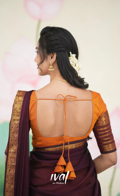 Padmaja Cotton Half Saree Orange and Deep wine Half Sarees