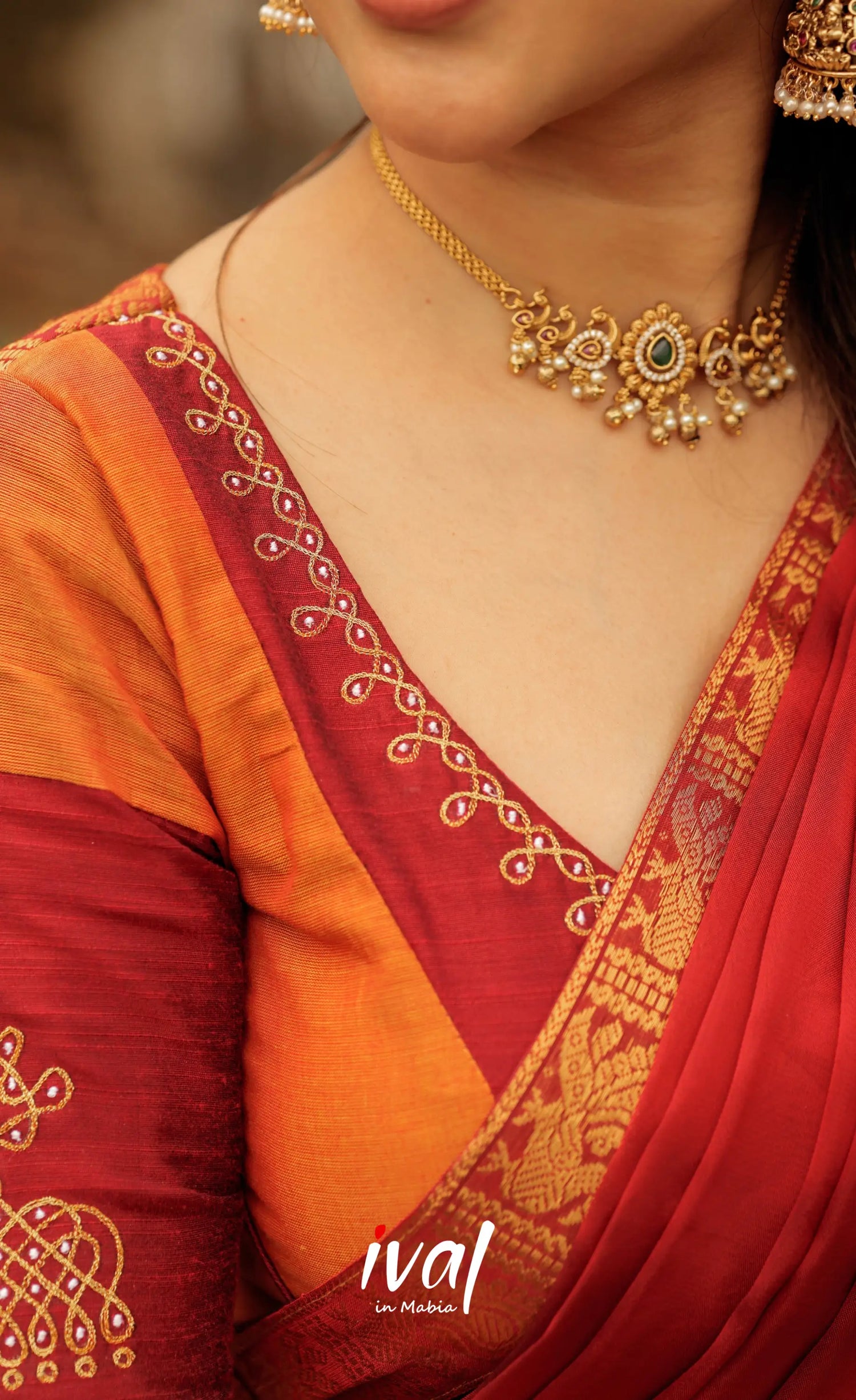 Padmaja Cotton Half Saree - Orange and Red Half Sarees