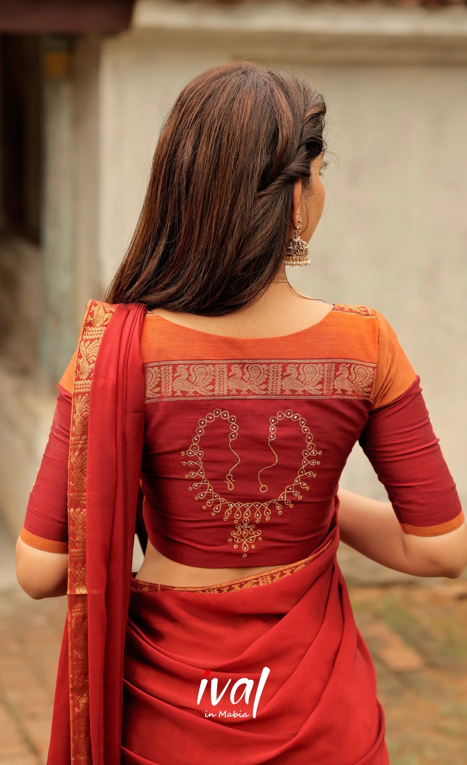 Padmaja Cotton Half Saree - Orange and Red Half Sarees