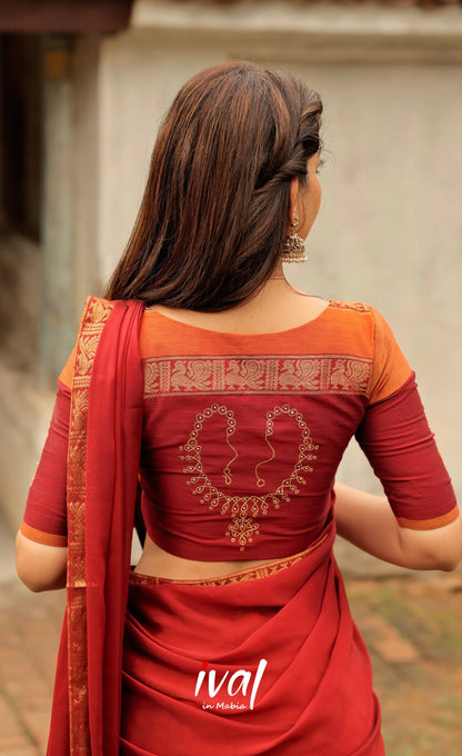 Padmaja Cotton Half Saree - Orange and Red Half Sarees