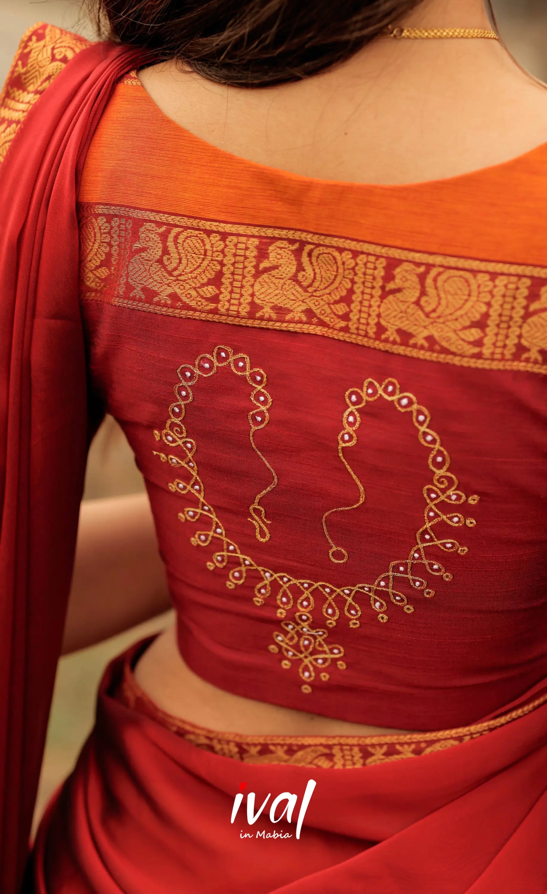 Padmaja Cotton Half Saree - Orange and Red Half Sarees