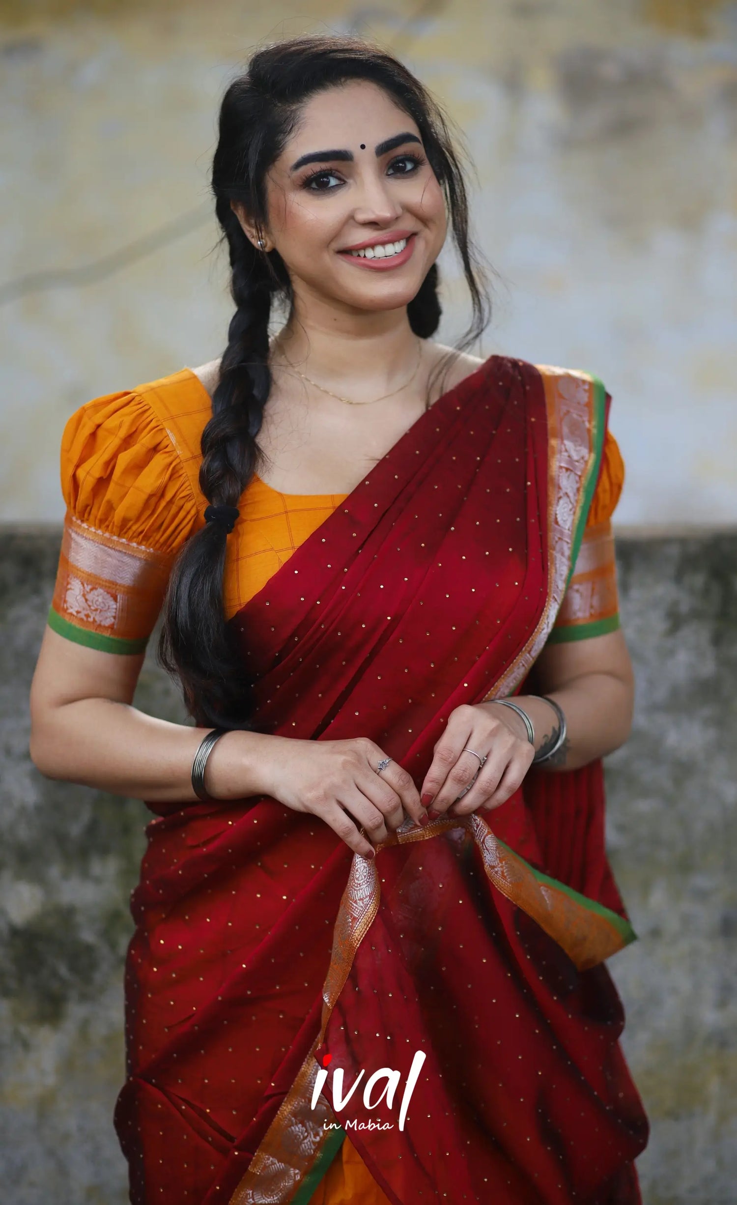 Padmaja Cotton Half Saree - Orange And Red Sarees