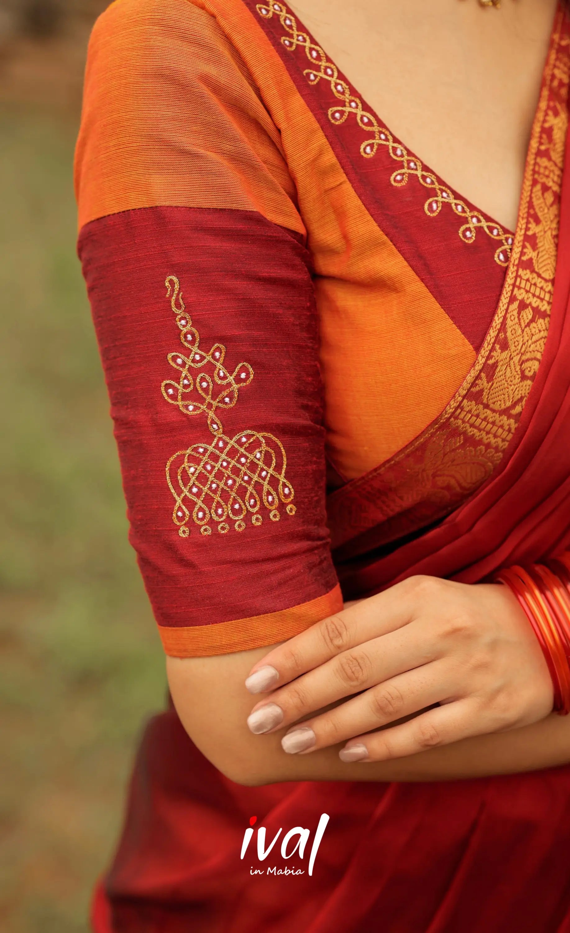 Padmaja Cotton Half Saree - Orange and Red Half Sarees