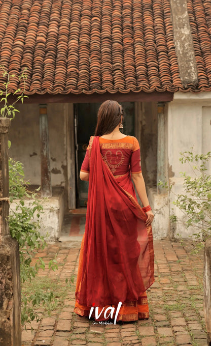 Padmaja Cotton Half Saree - Orange and Red Half Sarees