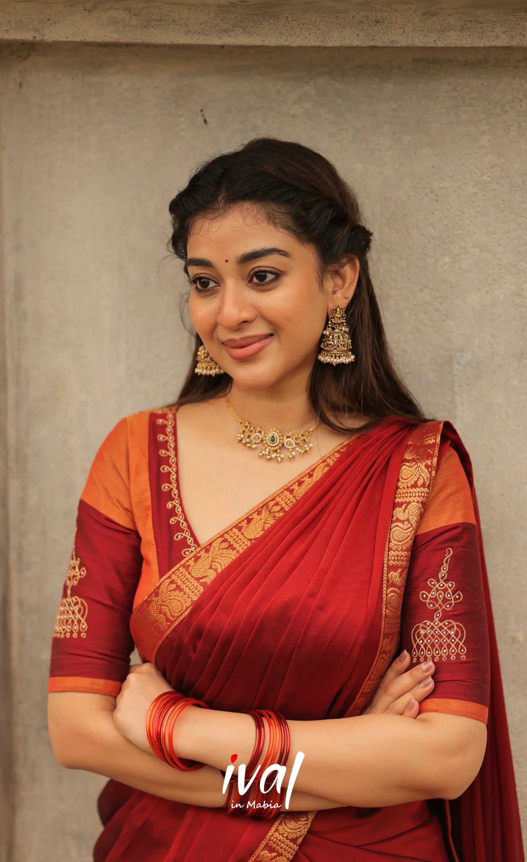 Padmaja Cotton Half Saree - Orange and Red Half Sarees