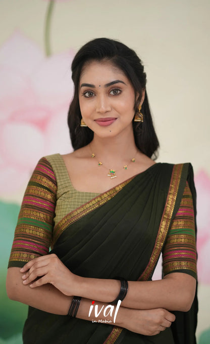 Padmaja Cotton Half Saree Pastel Green and Olive Half Sarees