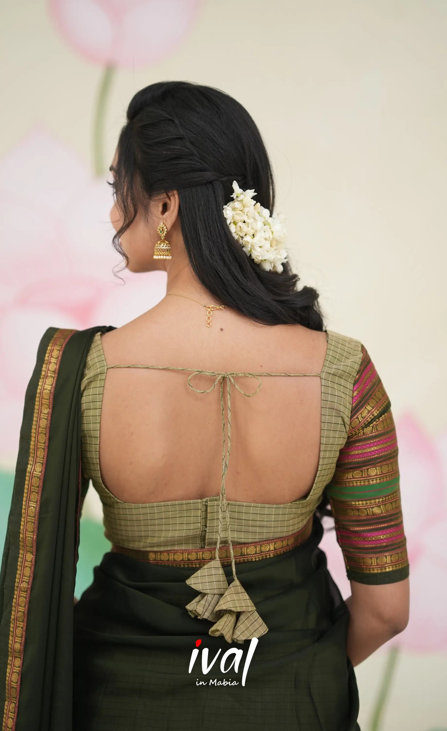 Padmaja Cotton Half Saree Pastel Green and Olive Half Sarees