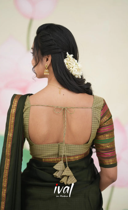 Padmaja Cotton Half Saree Pastel Green and Olive Half Sarees