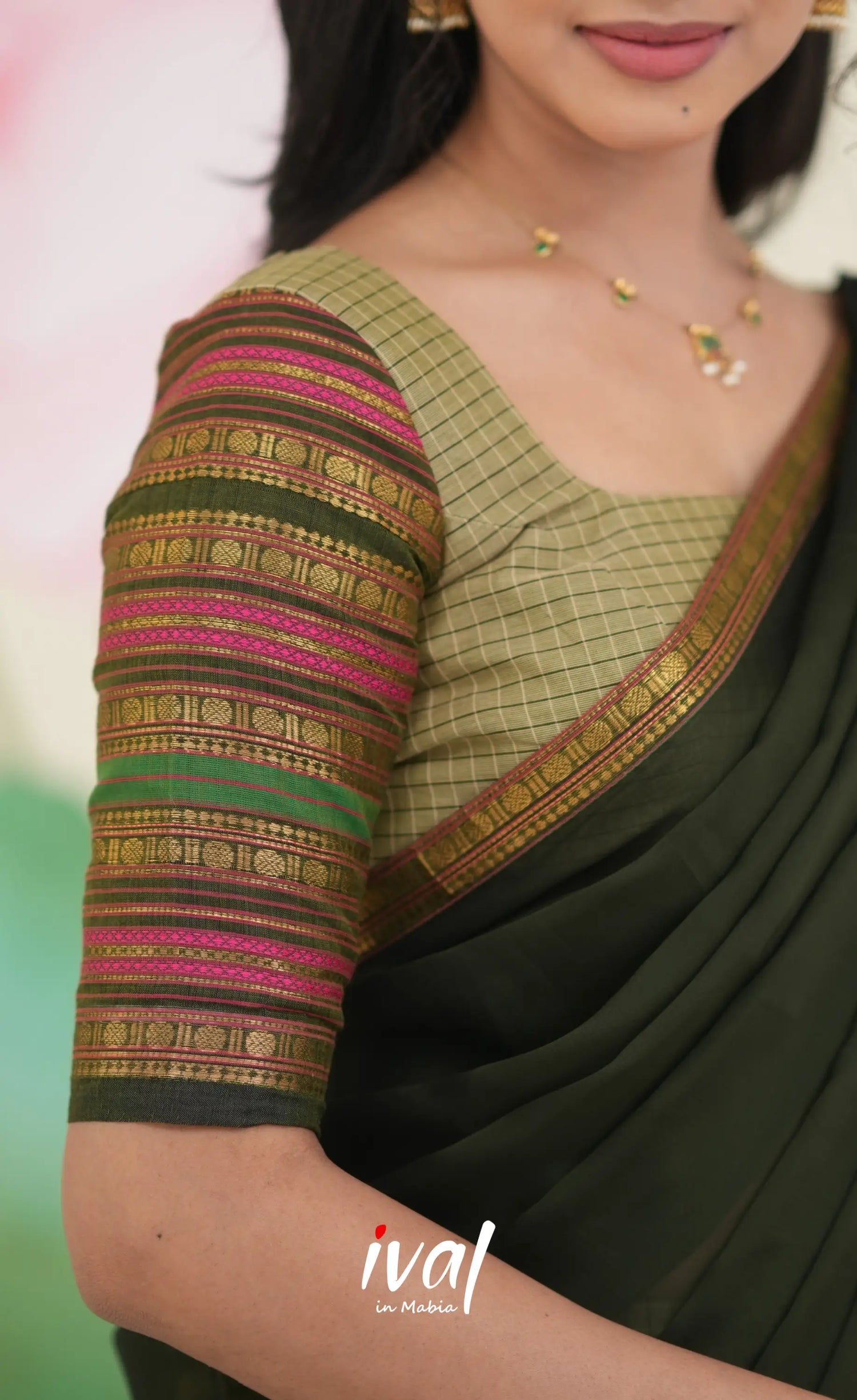 Padmaja Cotton Half Saree Pastel Green and Olive Half Sarees