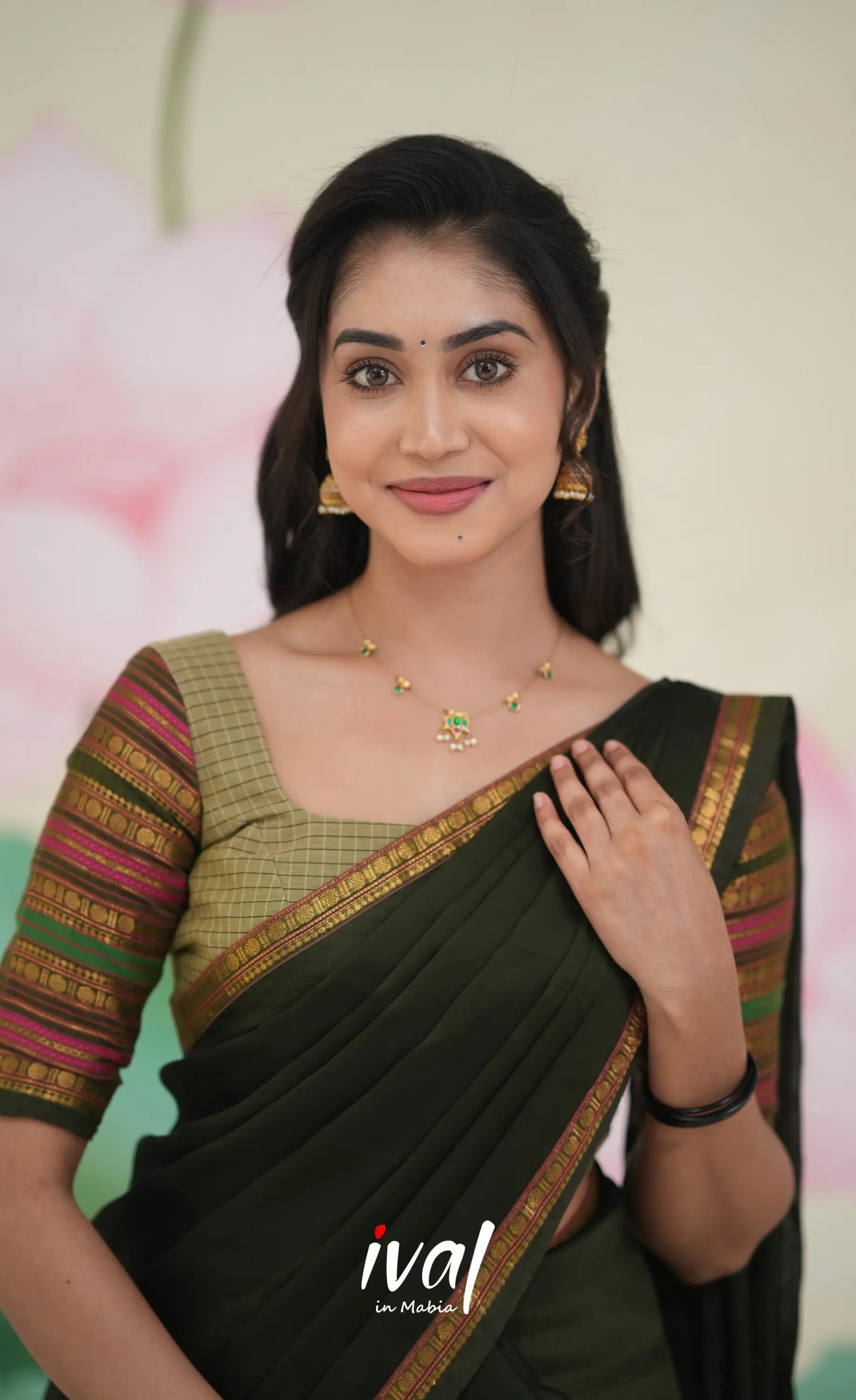 Padmaja Cotton Half Saree Pastel Green and Olive Half Sarees