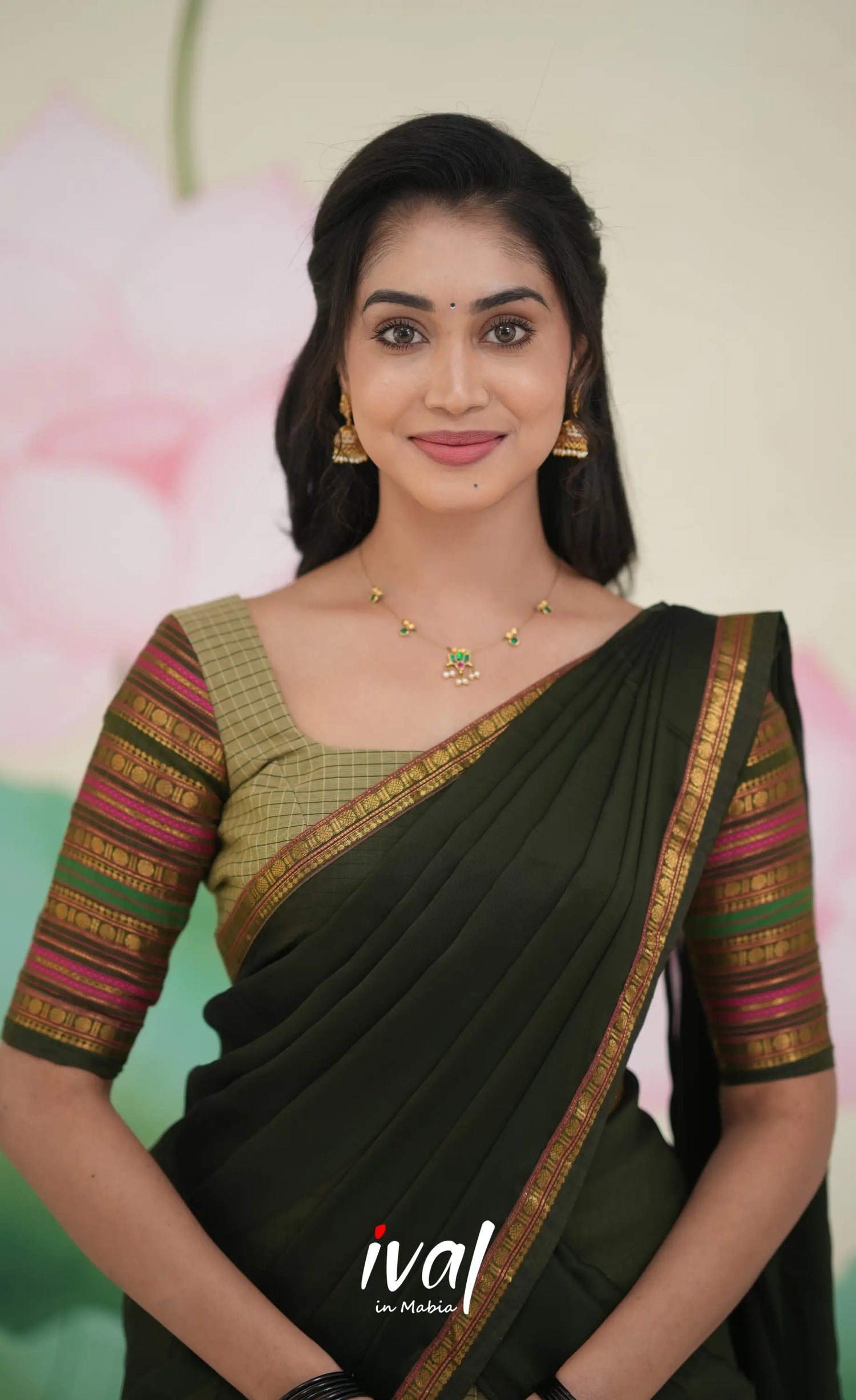 Padmaja Cotton Half Saree Pastel Green and Olive Half Sarees