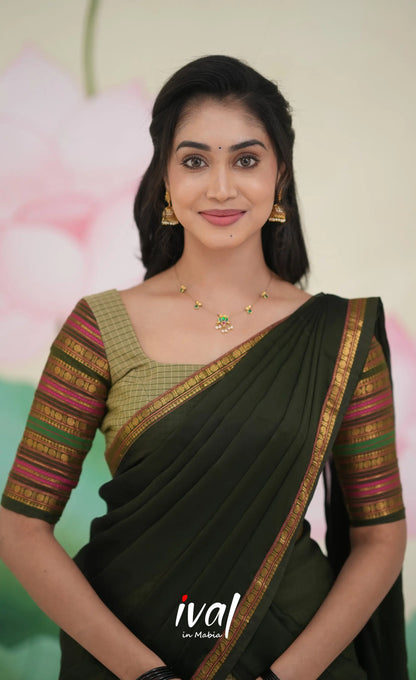 Padmaja Cotton Half Saree Pastel Green and Olive Half Sarees