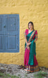 Padmaja Cotton Half Saree - Pink And Teal Green Sarees