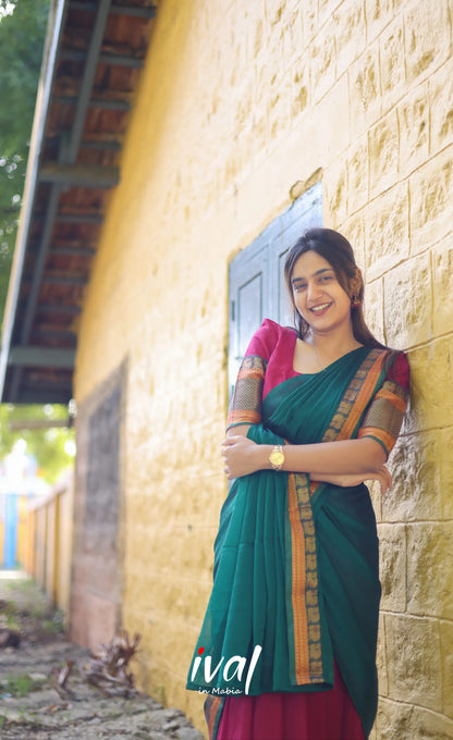 Padmaja Cotton Half Saree - Pink And Teal Green Sarees