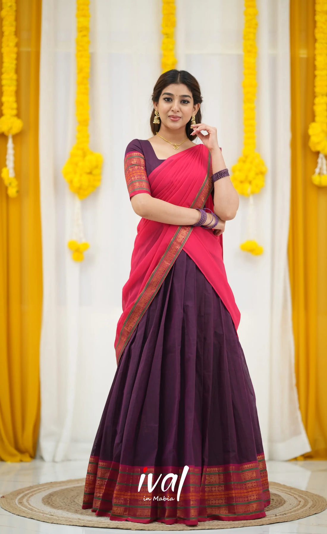 Padmaja Cotton Half Saree - Purple and Pink Half Sarees