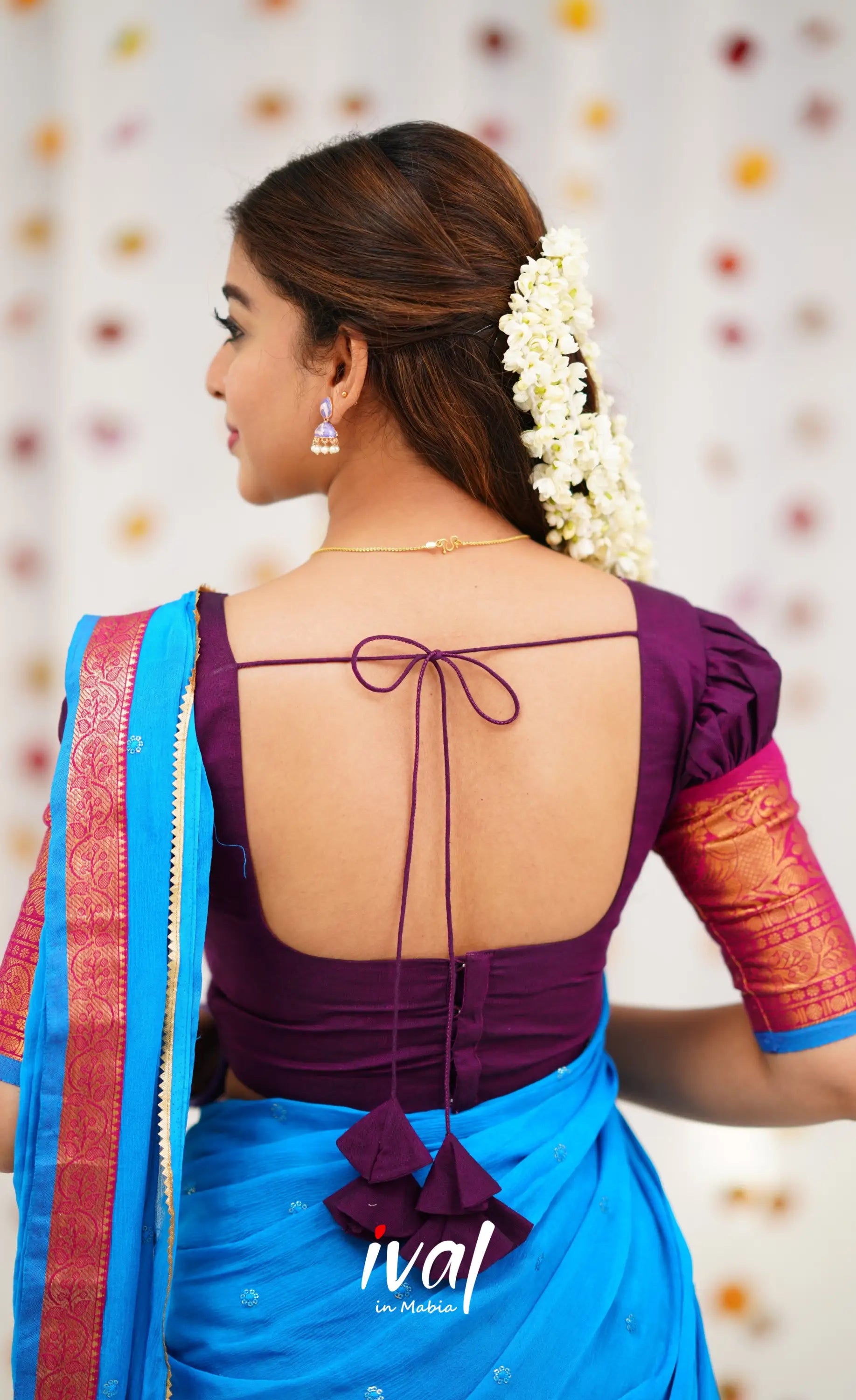 Padmaja Cotton Half Saree - Purple and Sky Blue Half Sarees