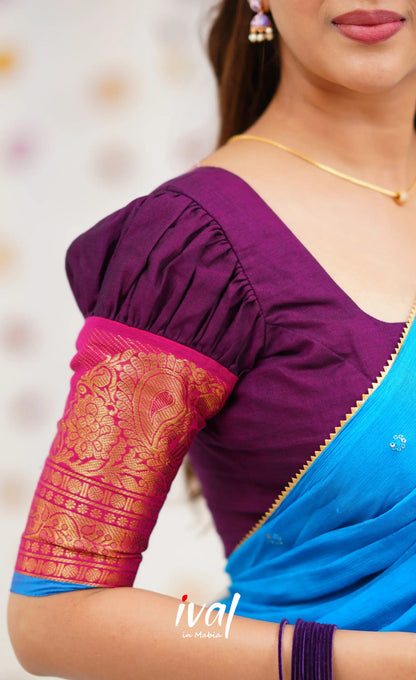 Padmaja Cotton Half Saree - Purple and Sky Blue Half Sarees