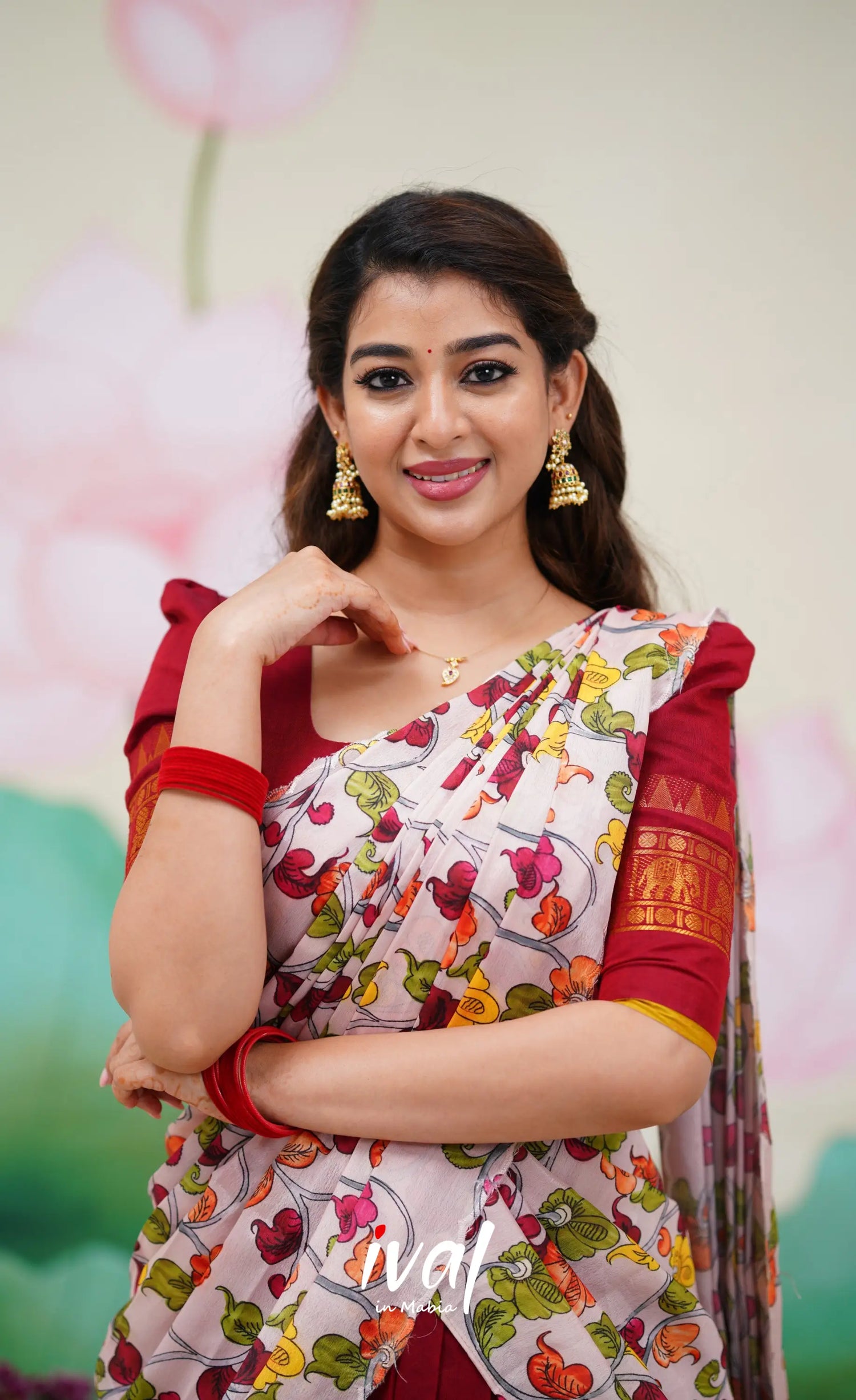 Padmaja Cotton Half Saree Red and Baby Pink Half Sarees