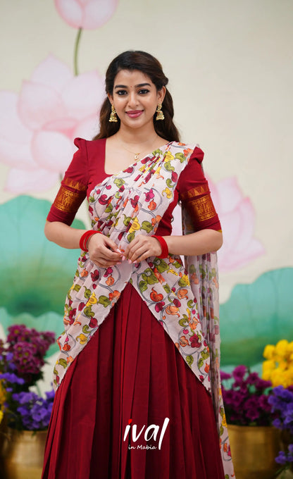 Padmaja Cotton Half Saree Red and Baby Pink Half Sarees
