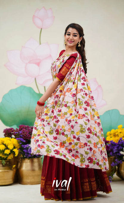 Padmaja Cotton Half Saree Red and Baby Pink Half Sarees