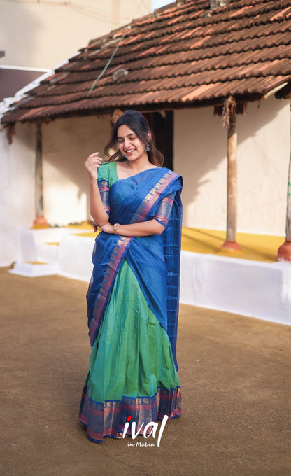 Padmaja Cotton Half Saree - Sea Green And Blue Sarees