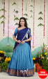 Padmaja Cotton Half Saree - Sky Blue and Dark Blue Half Sarees