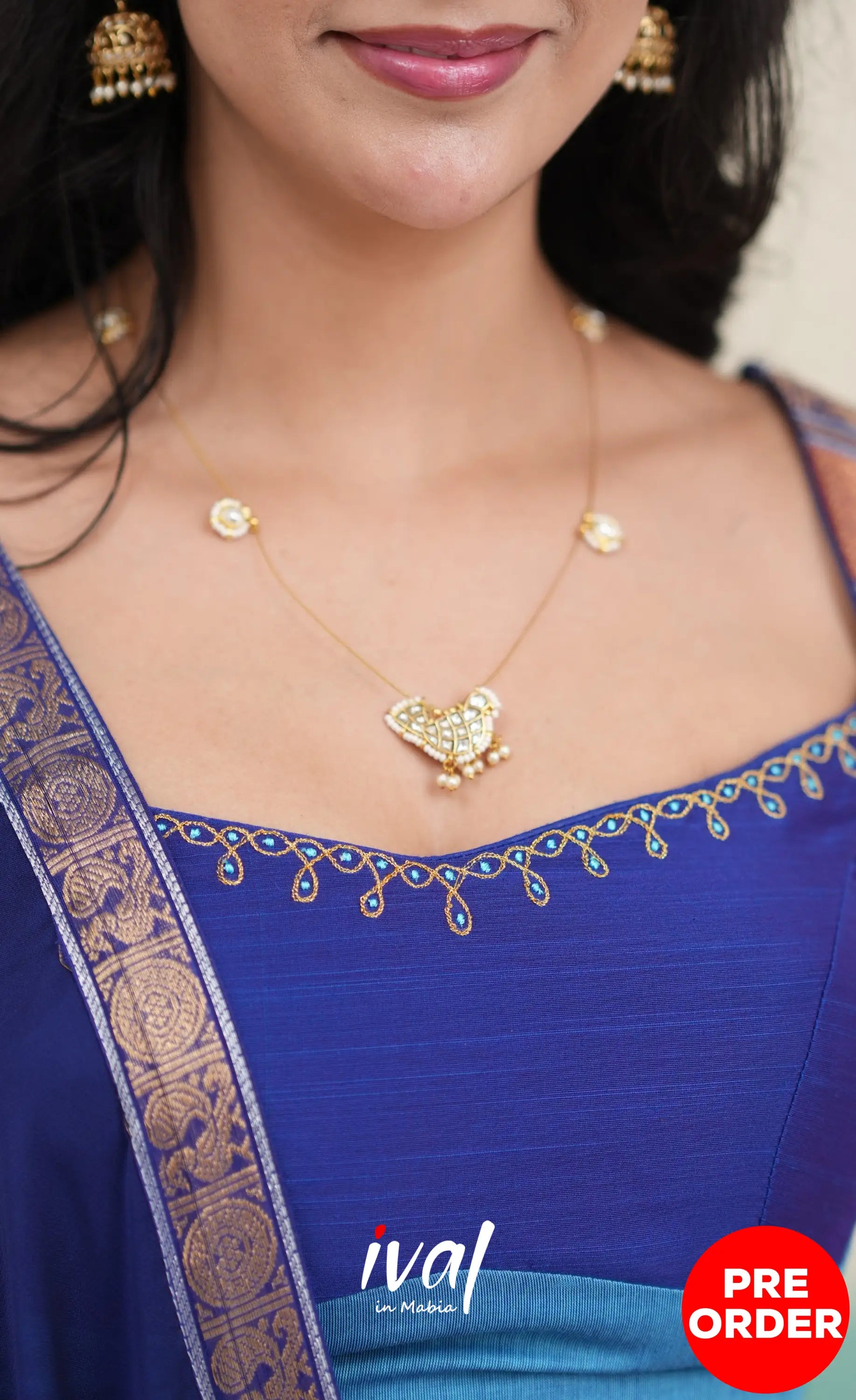 Padmaja Cotton Half Saree - Sky Blue and Dark Blue Half Sarees