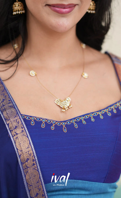 Padmaja Cotton Half Saree - Sky Blue and Dark Blue Half Sarees