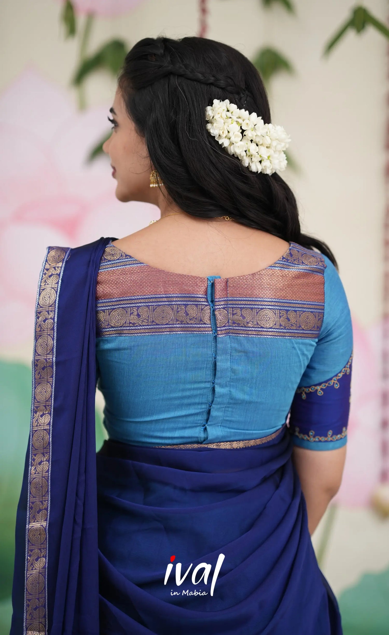 Padmaja Cotton Half Saree - Sky Blue and Dark Blue Half Sarees