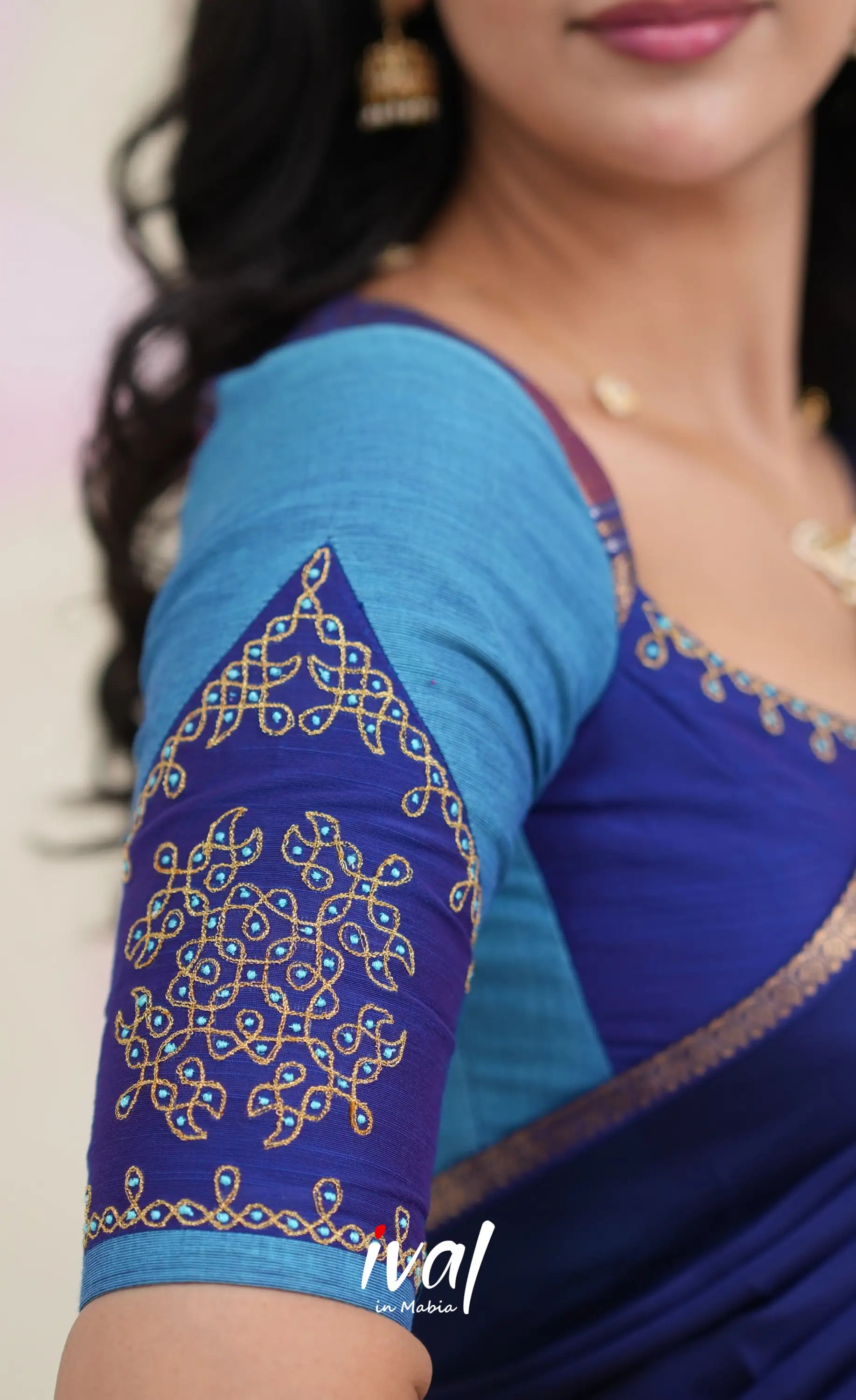 Padmaja Cotton Half Saree - Sky Blue and Dark Blue Half Sarees