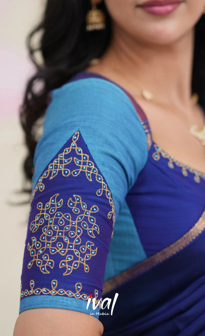 Padmaja Cotton Half Saree - Sky Blue and Dark Blue Half Sarees