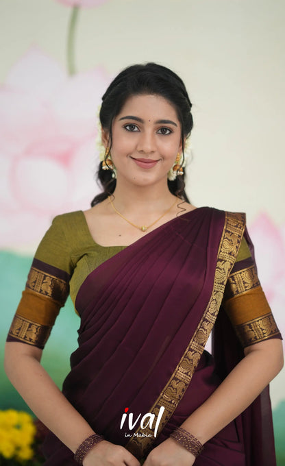 Padmaja Cotton Half Saree - Two tone Henna Brown and Maroon Half Sarees