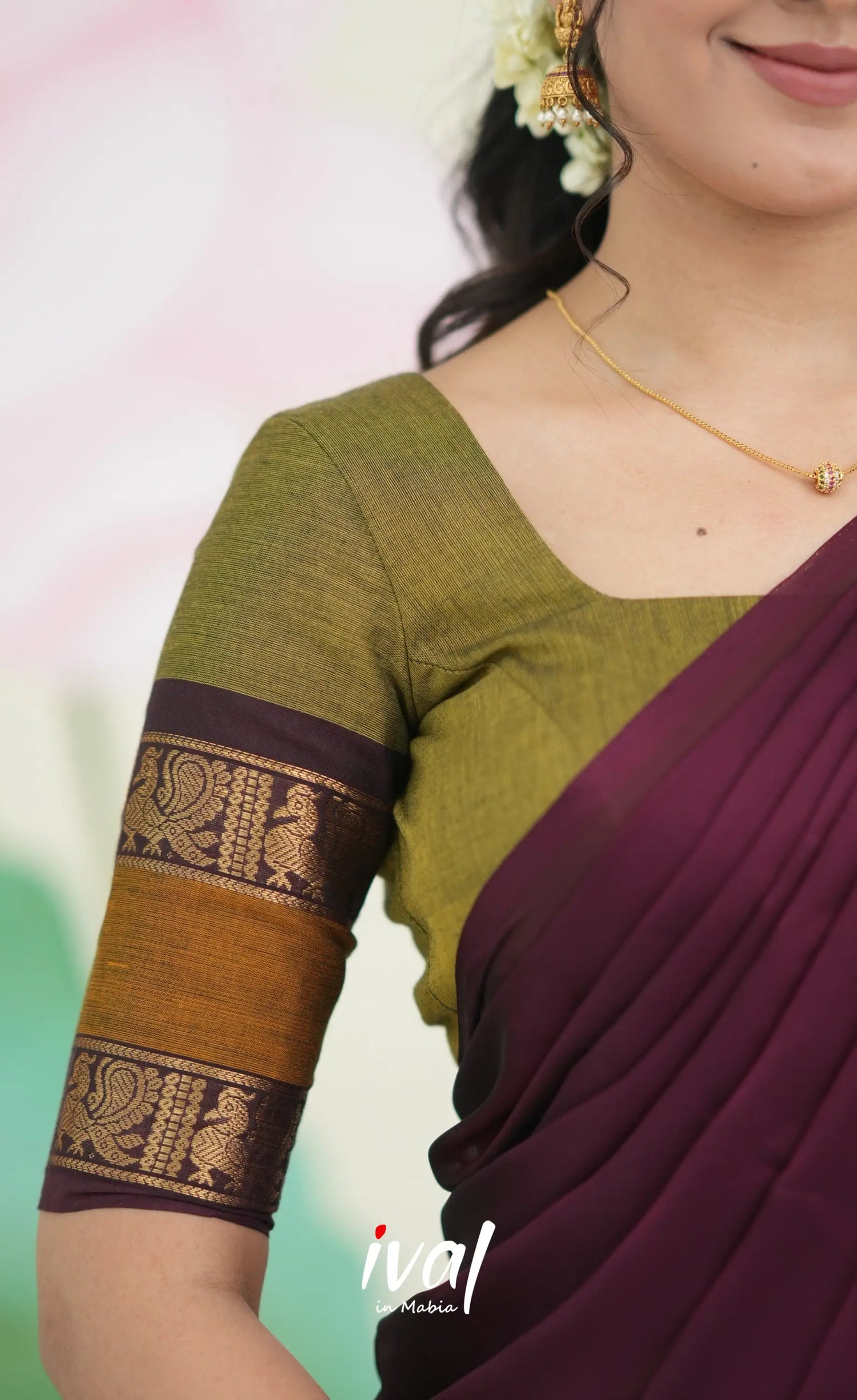 Padmaja Cotton Half Saree - Two tone Henna Brown and Maroon Half Sarees