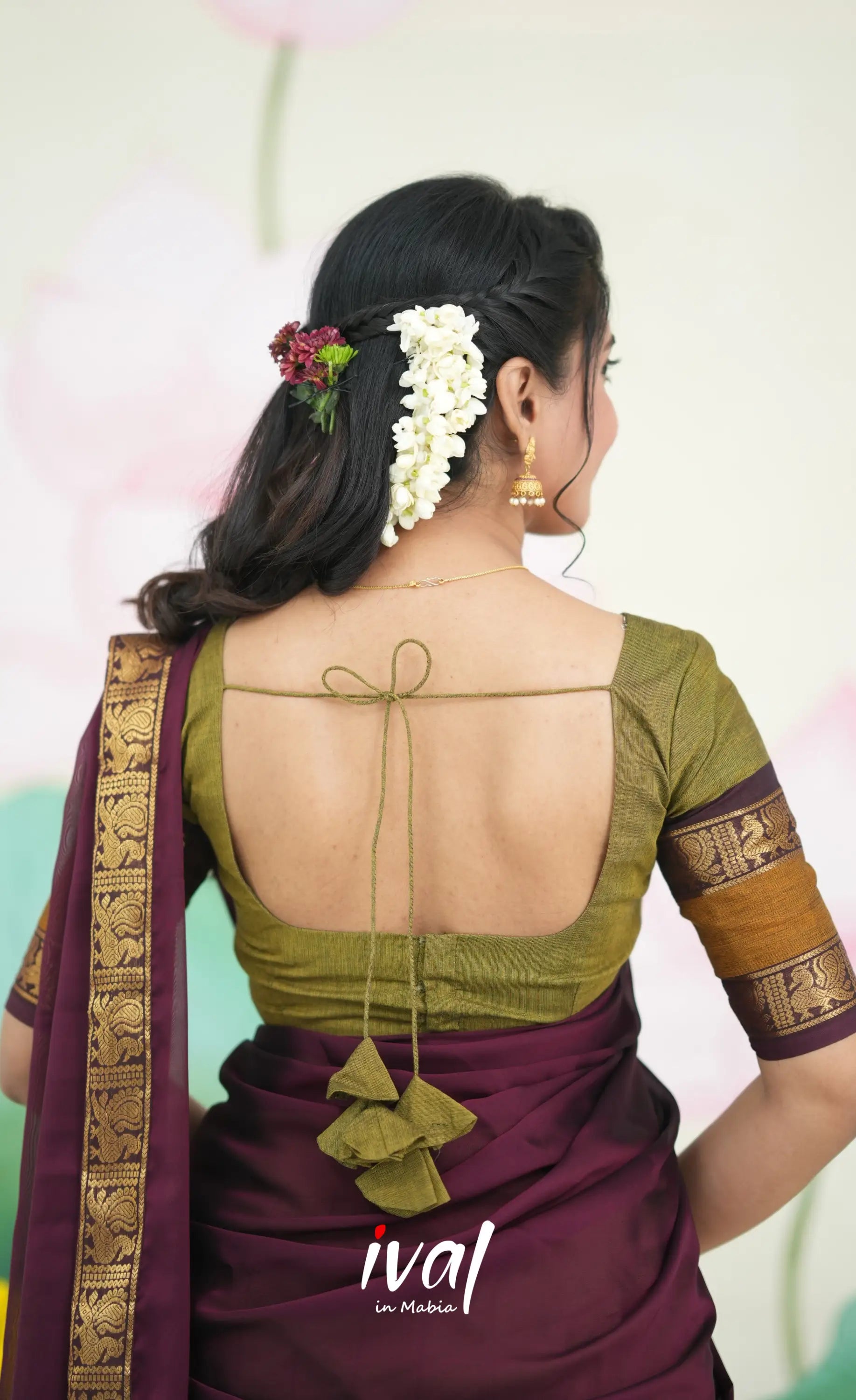 Padmaja Cotton Half Saree - Two tone Henna Brown and Maroon Half Sarees