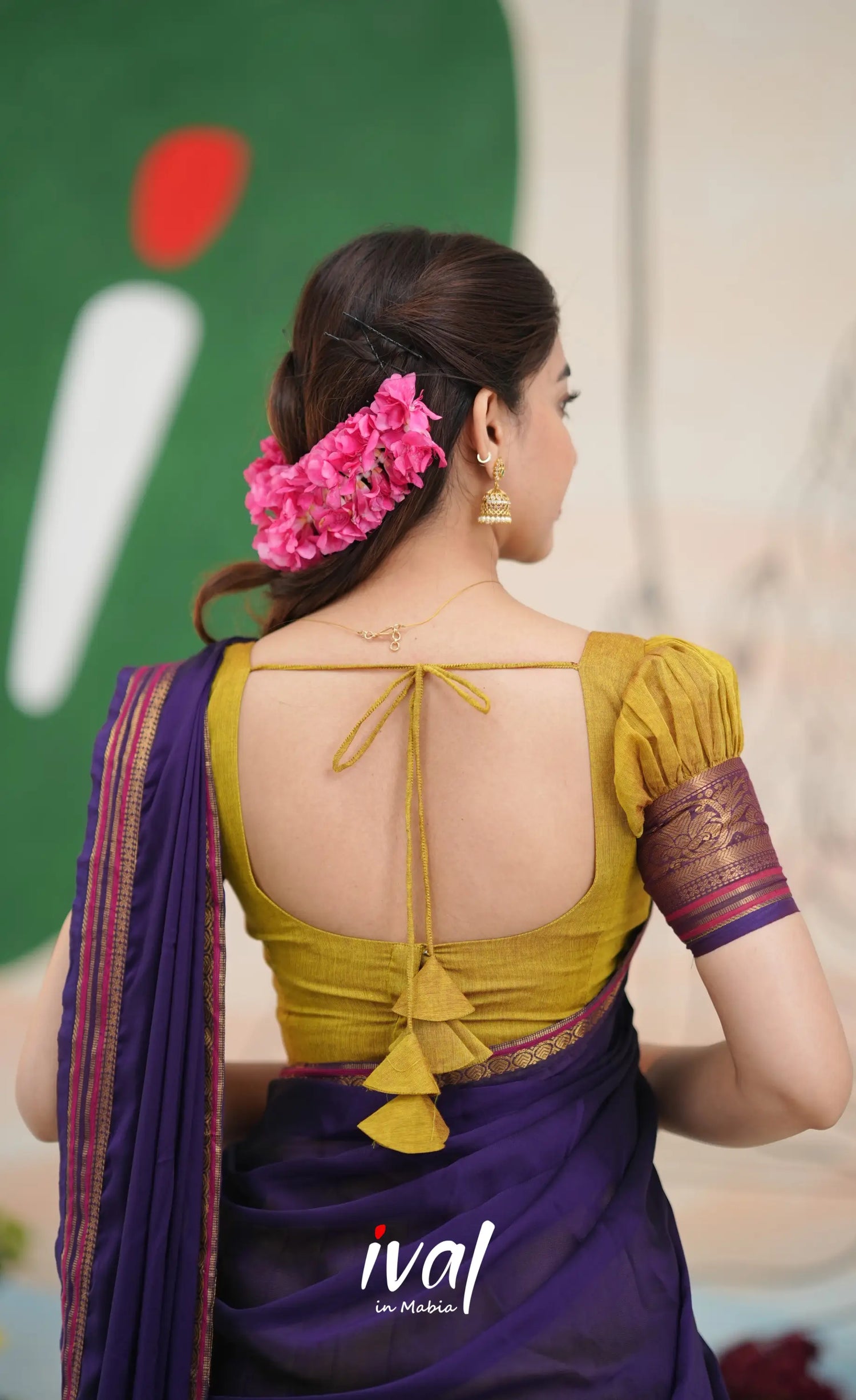 Padmaja Cotton Half Saree - Two-tone Henna yellow and Dark Purple - Half Sarees