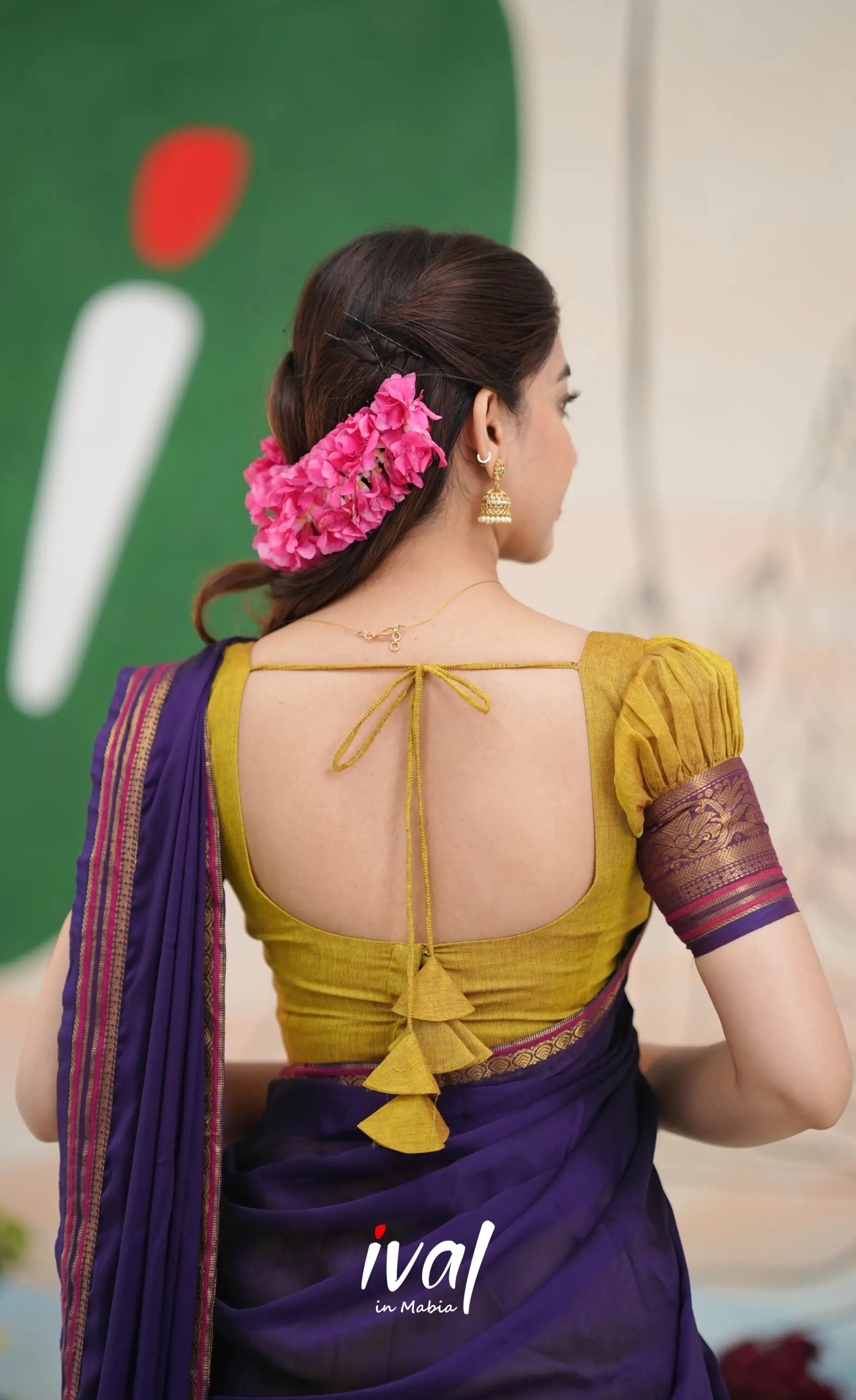 Padmaja Cotton Half Saree - Two-tone Henna yellow and Dark Purple - Half Sarees