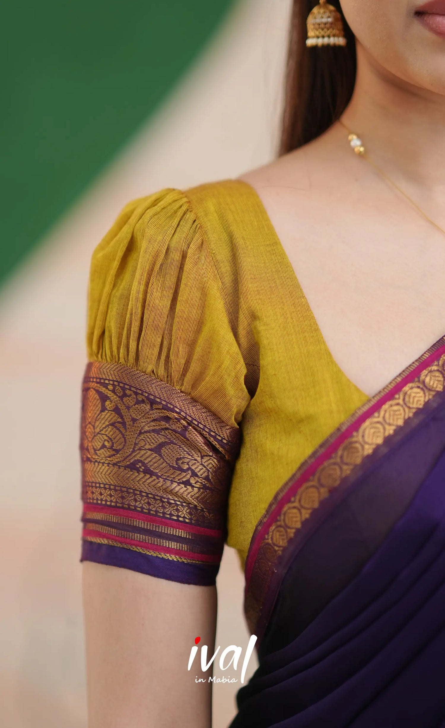 Padmaja Cotton Half Saree - Two-tone Henna yellow and Dark Purple - Half Sarees