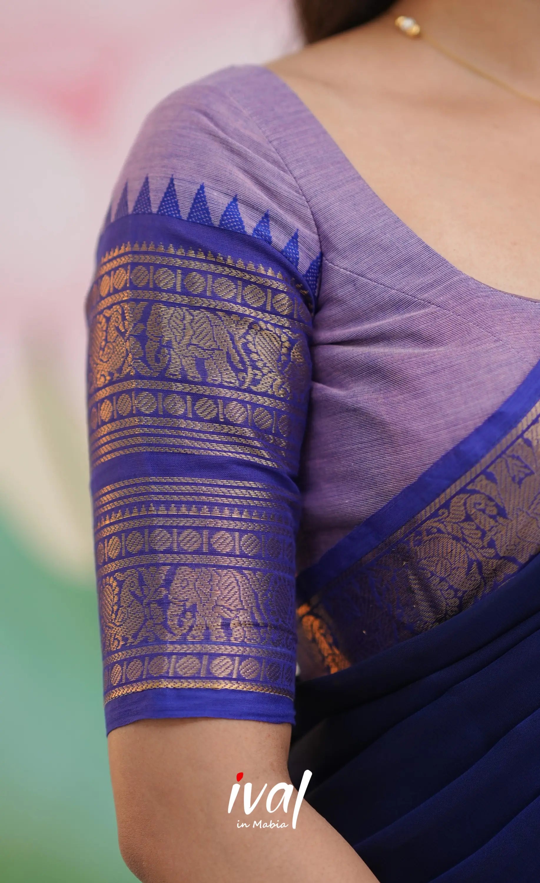 Padmaja Cotton Half Saree - Two-tone Lavender and Dark Blue - Half Sarees