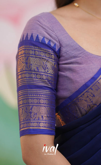 Padmaja Cotton Half Saree - Two-tone Lavender and Dark Blue - Half Sarees