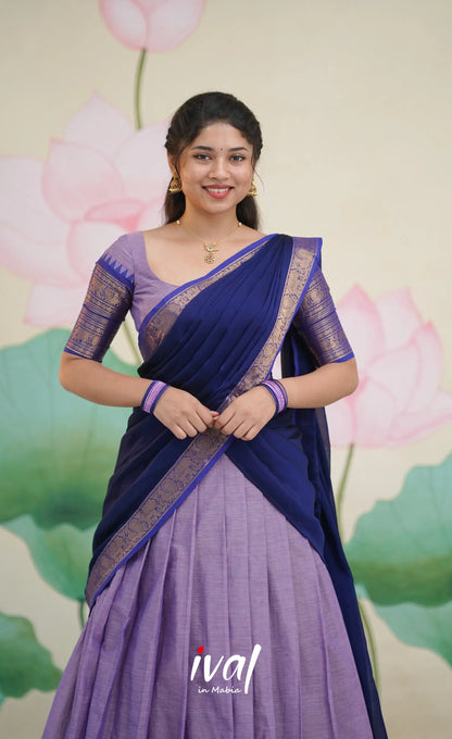 Padmaja Cotton Half Saree - Two-tone Lavender and Dark Blue - Half Sarees