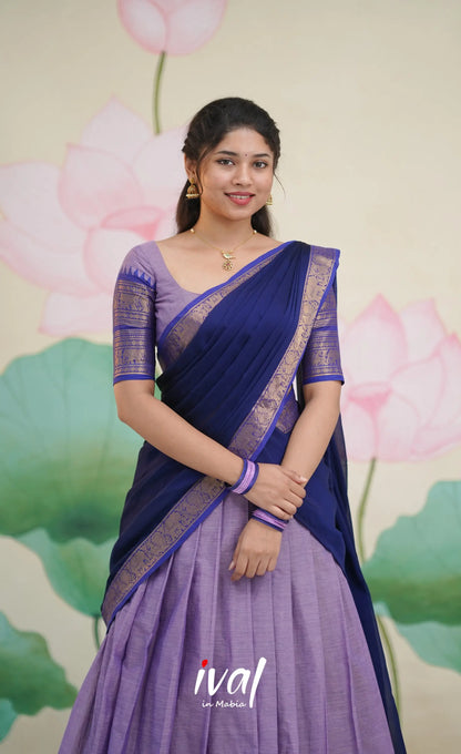 Padmaja Cotton Half Saree - Two-tone Lavender and Dark Blue - Half Sarees