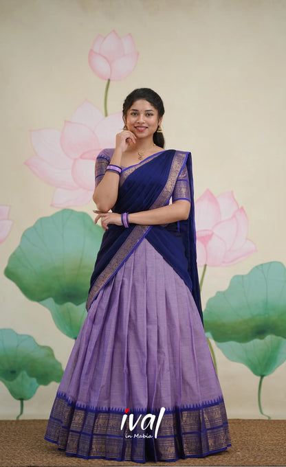 Padmaja Cotton Half Saree - Two-tone Lavender and Dark Blue - Half Sarees
